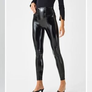 2 pairs Spanx patent leggings size M burgundy and black